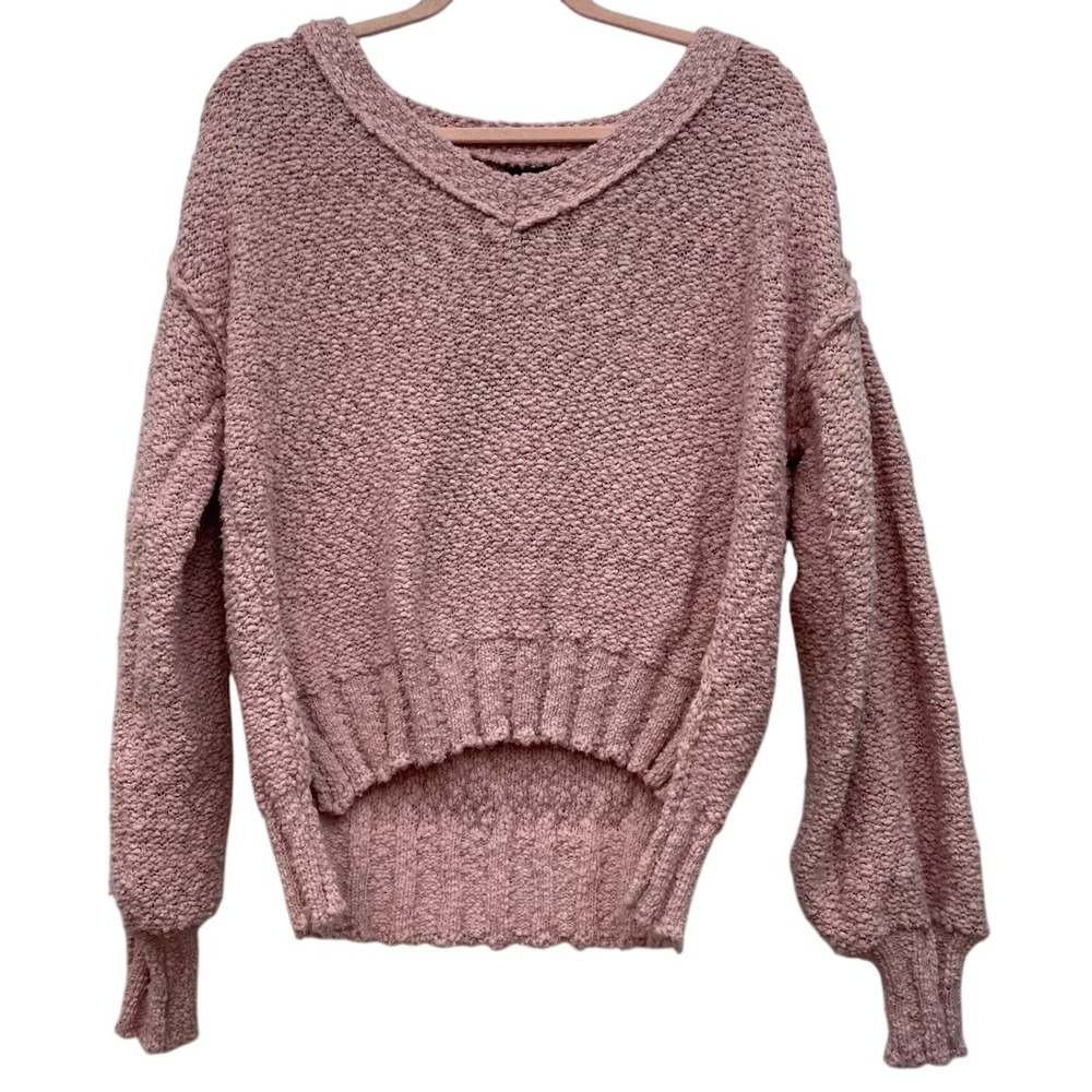 Pink Textured Sweater V Neck High Low Hem Womens‎ Small Papermoon